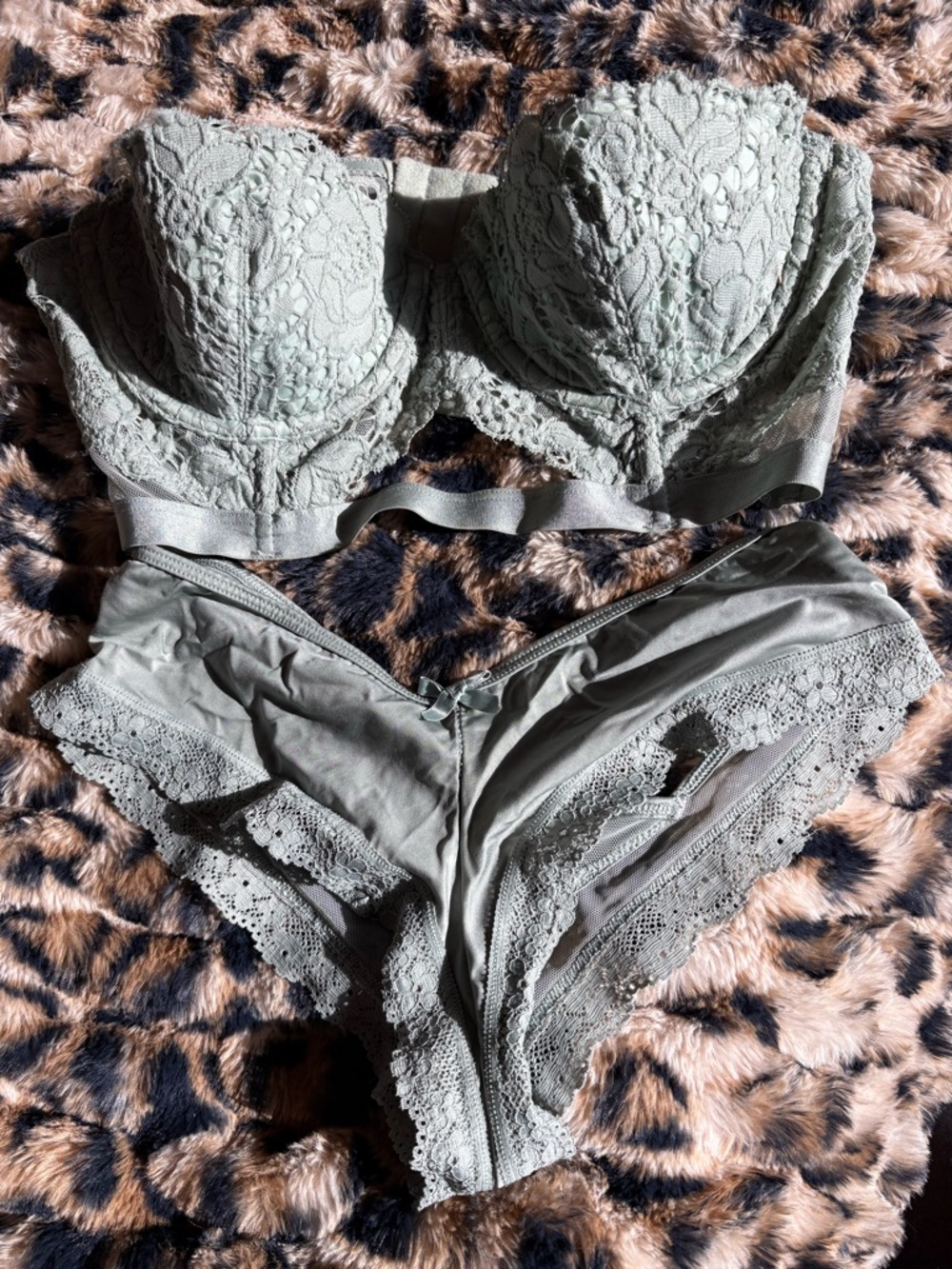 Victoria's Secret Lace Balconette Bra and Bikini Set in Sage - Picture 3 of 9